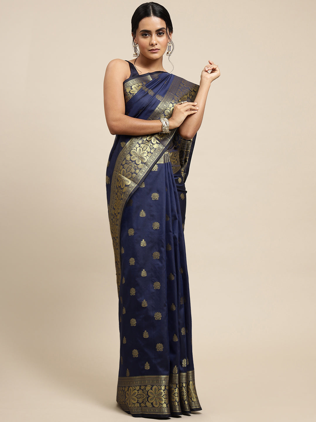 Blue Zari Combination Pure Soft Silk Saree Stylish Blouse Piece