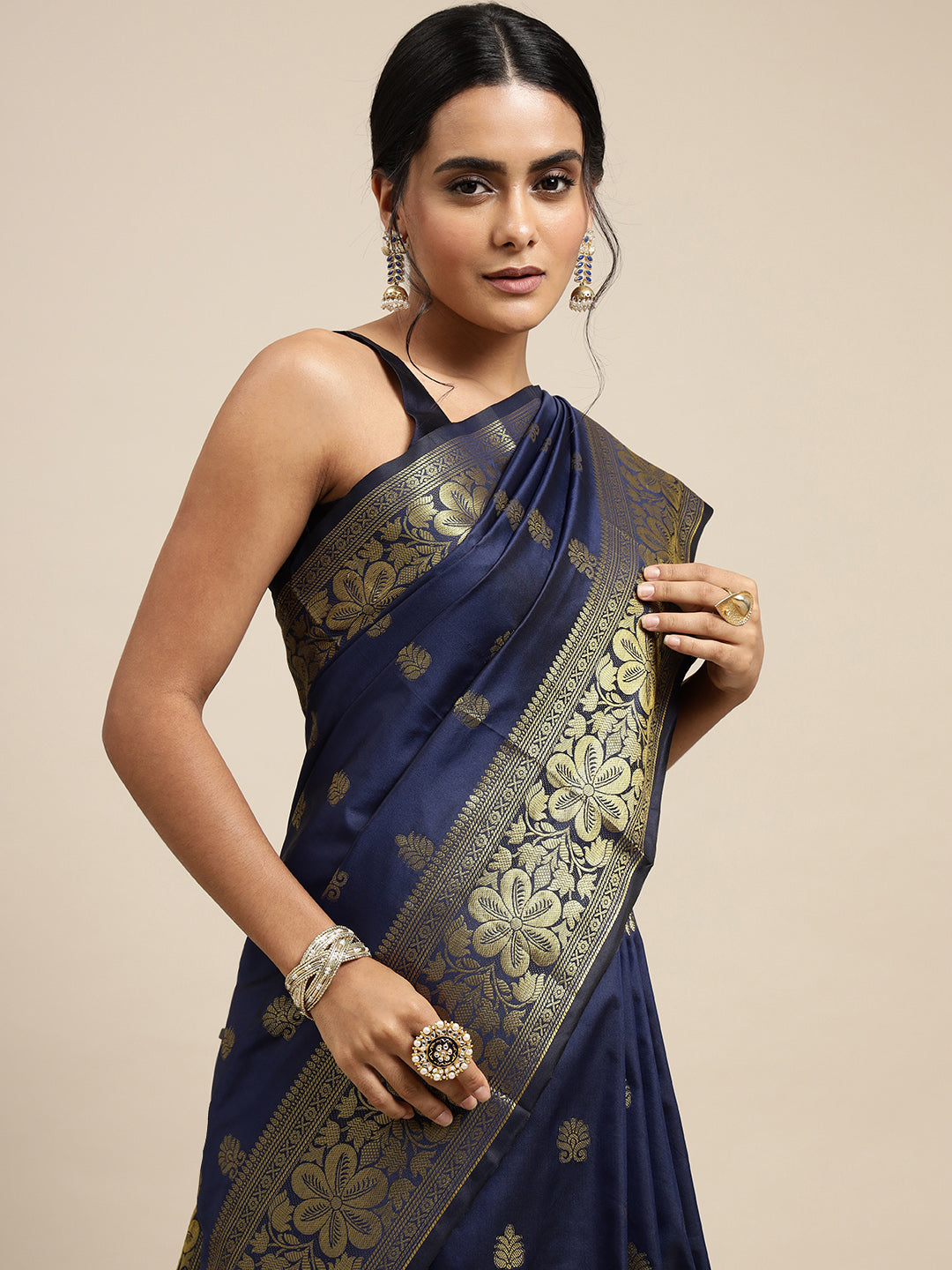 Blue Zari Combination Pure Soft Silk Saree Stylish Blouse Piece