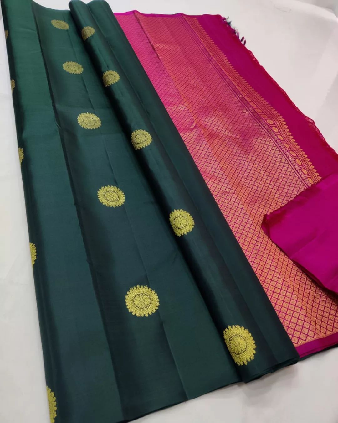 Green Pink Banarasi Pure Soft Semi Silk Saree With Unstiched Attractive Blouse Piece