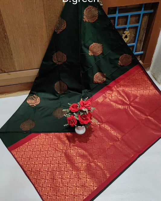 Green Red Pure Soft Silk Saree With Engrossing Blouse Piece