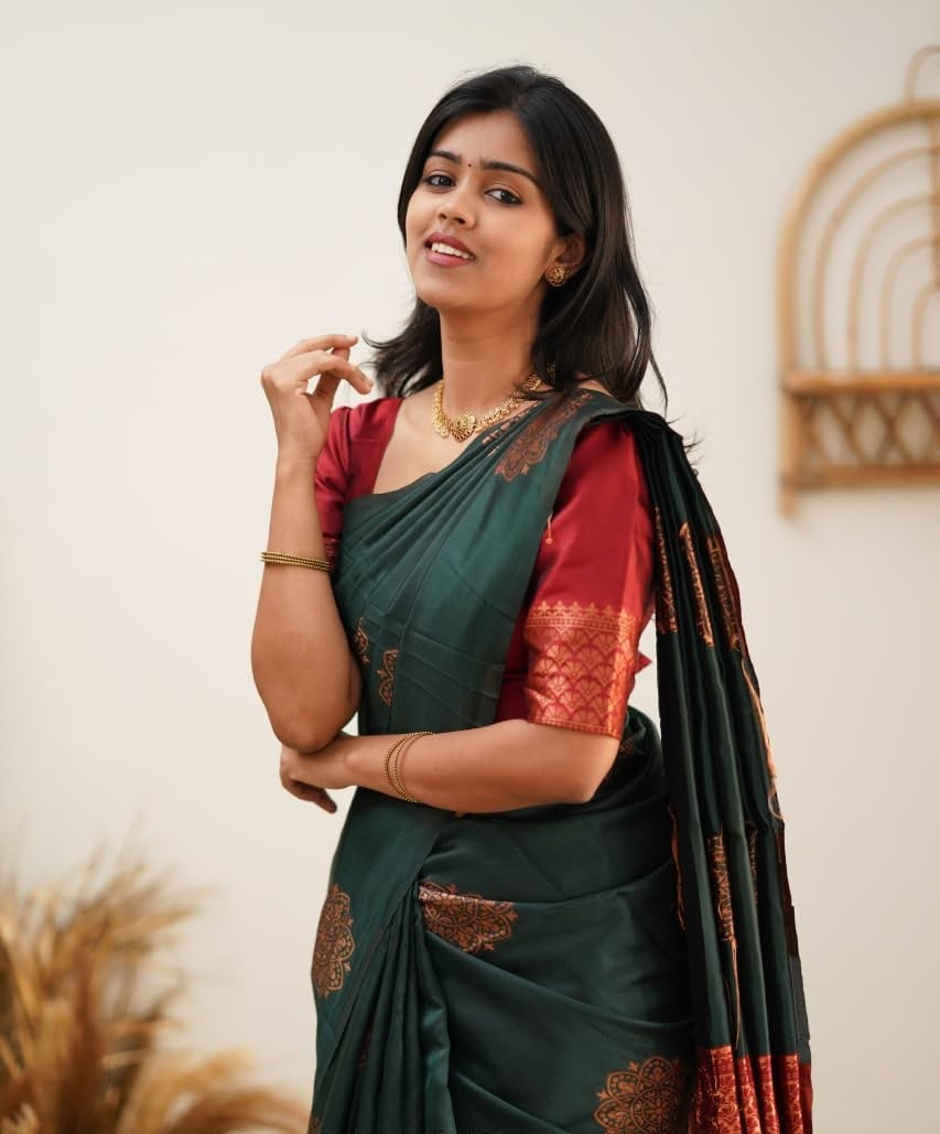 Green &Red Combination Pure Soft Silk Saree Stylish Blouse Piece