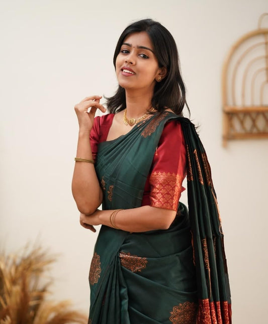 Green &Red Combination Pure Soft Silk Saree Stylish Blouse Piece