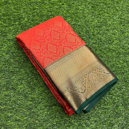 Green Red Pure Soft Silk Saree With Engrossing Blouse Piece