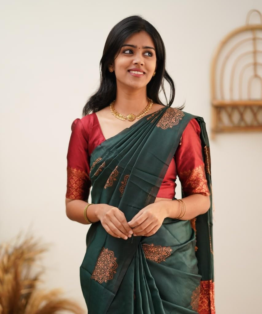 Green &Red Combination Pure Soft Silk Saree Stylish Blouse Piece