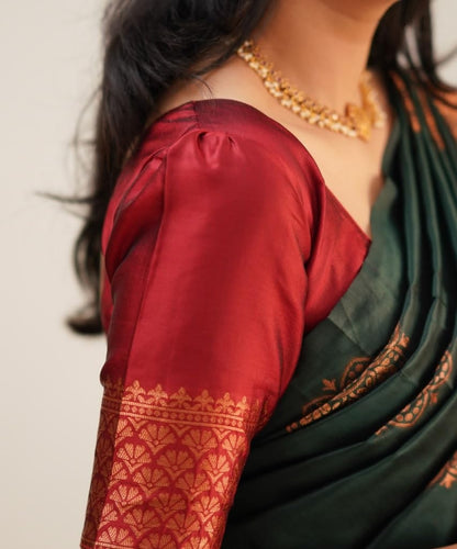 Green &Red Combination Pure Soft Silk Saree Stylish Blouse Piece