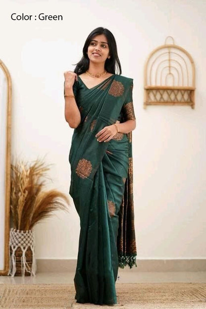 Green Combination Pure Soft Silk Saree Stylish Blouse Piece