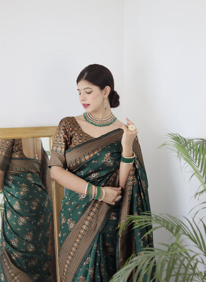 Green Kanjivaram Pure Soft Semi Silk Saree With Unstiched Attractive Blouse Piece