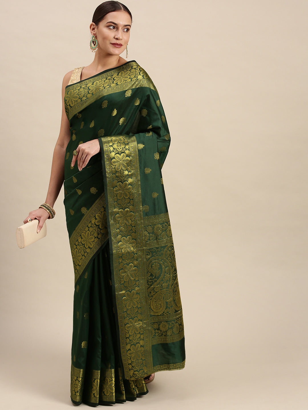 Green Zari Combination Pure Soft Silk Saree Stylish Blouse Piece