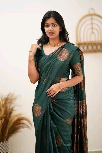 Green Combination Pure Soft Silk Saree Stylish Blouse Piece