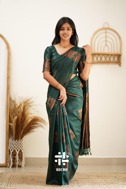 Green Kanjivaram Pure Soft Semi Silk Saree With Unstiched Attractive Blouse Piece