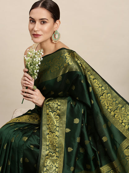 Green Zari Combination Pure Soft Silk Saree Stylish Blouse Piece