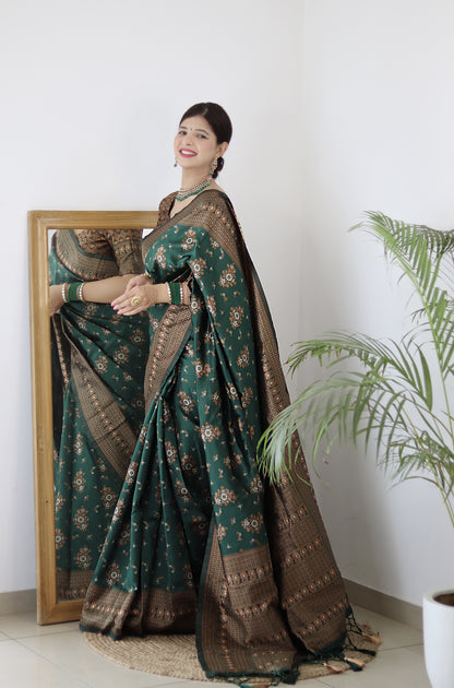 Green Kanjivaram Pure Soft Semi Silk Saree With Unstiched Attractive Blouse Piece