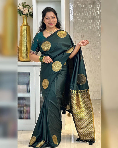 Green Banarasi Pure Soft Semi Silk Saree With Unstiched Attractive Blouse Piece