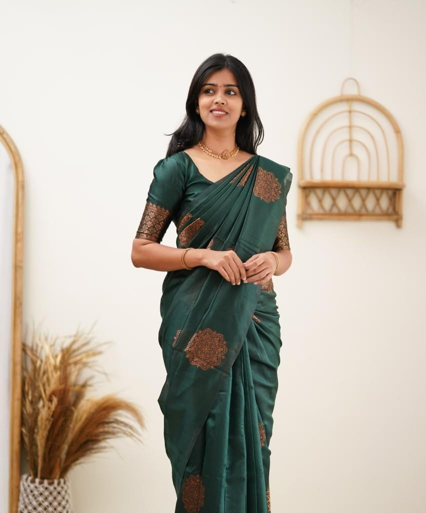 Green Combination Pure Soft Silk Saree Stylish Blouse Piece