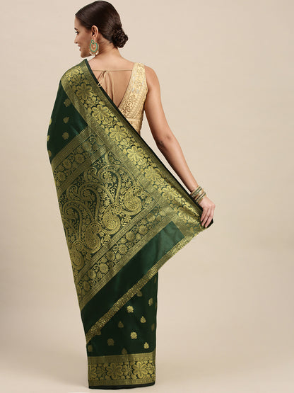 Green Zari Combination Pure Soft Silk Saree Stylish Blouse Piece