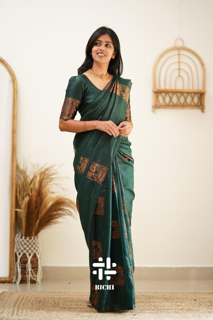 Green Kanjivaram Pure Soft Semi Silk Saree With Unstiched Attractive Blouse Piece