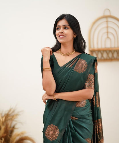 Green Combination Pure Soft Silk Saree Stylish Blouse Piece