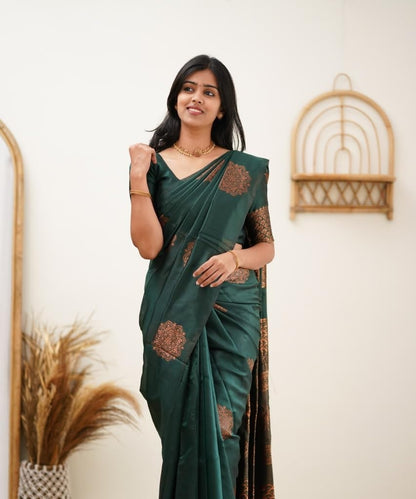 Green Combination Pure Soft Silk Saree Stylish Blouse Piece