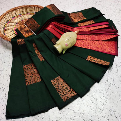 Green Banarasi Pure Soft Semi Silk Saree With Unstiched Attractive Blouse Piece