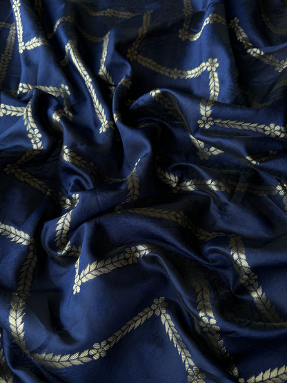 Navy Blue Combination Pure Soft Semi Silk Saree With Attractive Blouse Piece