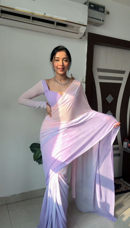 Lavender Ready to Wear Georgette Saree With Unstitched Blouse Piece