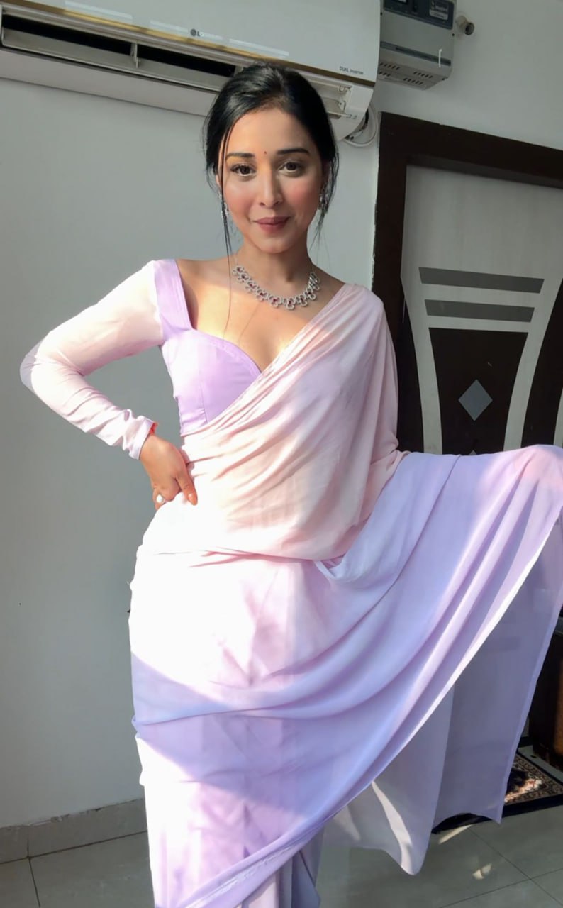 Lavender Ready to Wear Georgette Saree With Unstitched Blouse Piece
