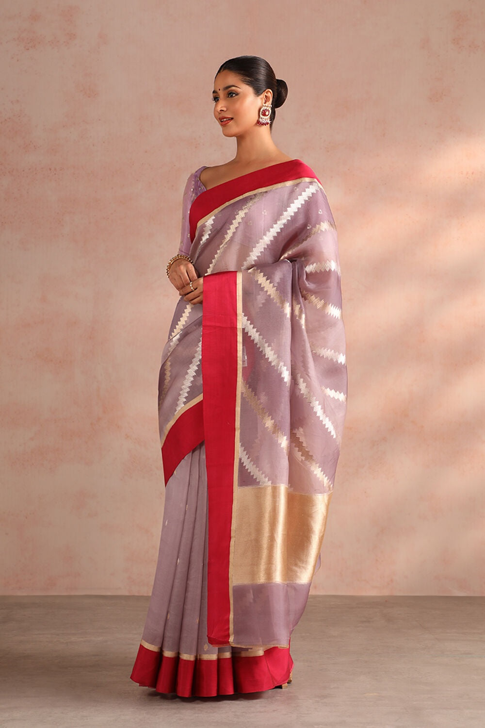 Lavender Banarasi Linen Pure Cotton Semi Silk Saree With Unstiched Attractive Blouse Piece