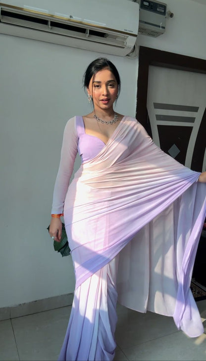 Lavender Ready to Wear Georgette Saree With Unstitched Blouse Piece