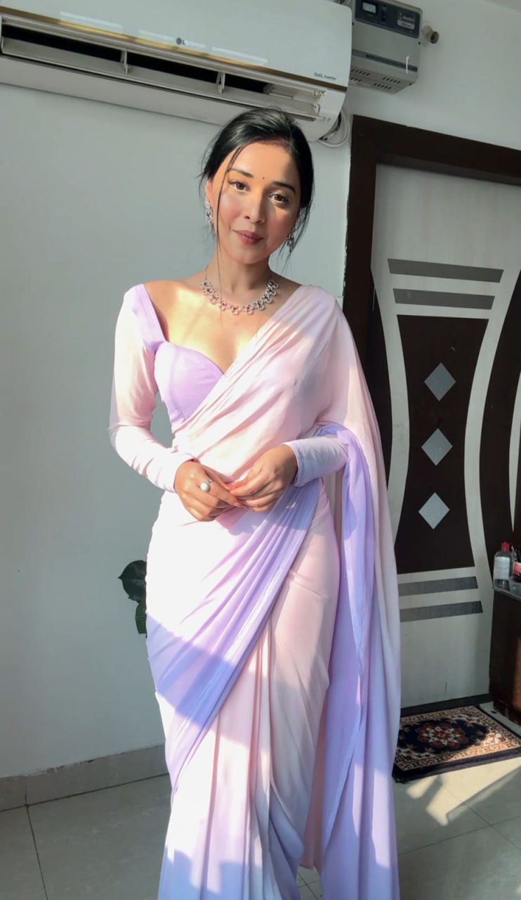 Lavender Ready to Wear Georgette Saree With Unstitched Blouse Piece