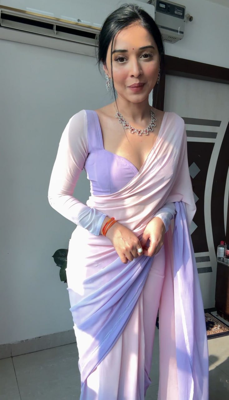 Lavender Ready to Wear Georgette Saree With Unstitched Blouse Piece