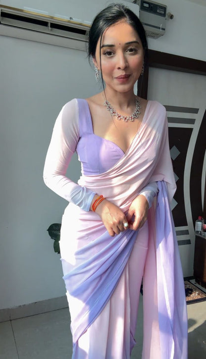 Lavender Ready to Wear Georgette Saree With Unstitched Blouse Piece