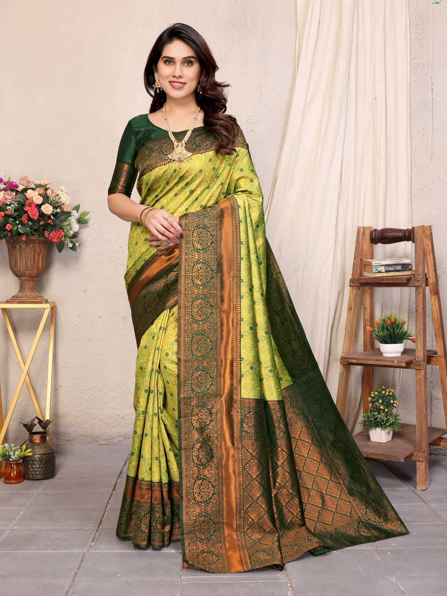 Lemon Green Pure Soft Banarasi Silk Saree With Engrossing Blouse Piece