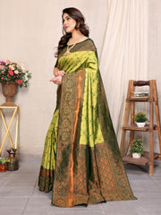 Lemon Green Pure Soft Banarasi Silk Saree With Engrossing Blouse Piece