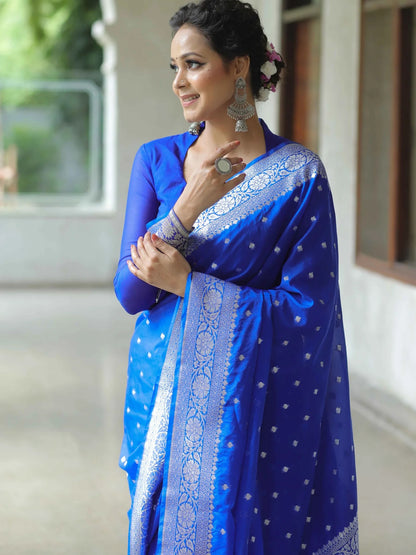 Light Blue Banarasi Pure Soft Semi Silk Saree With Unstiched Attractive Blouse Piece