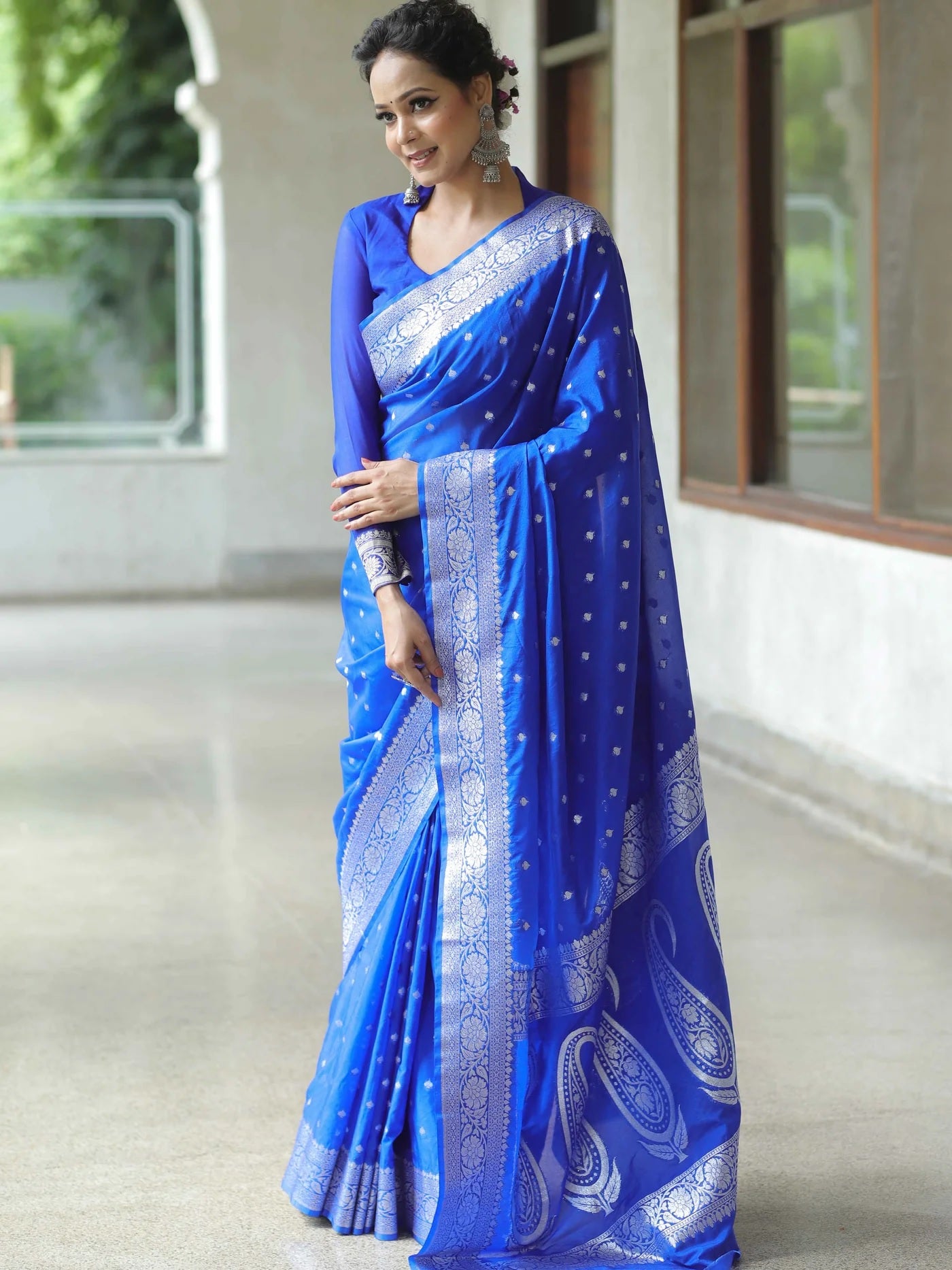 Light Blue Banarasi Pure Soft Semi Silk Saree With Unstiched Attractive Blouse Piece