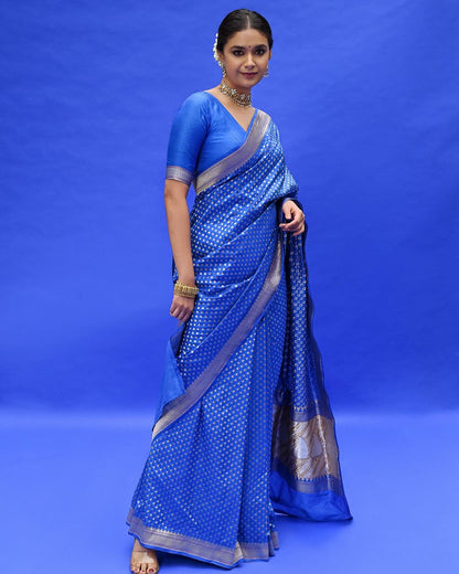 Light Blue Banarasi Pure Soft Semi Silk Saree With Unstiched Attractive Blouse Piece