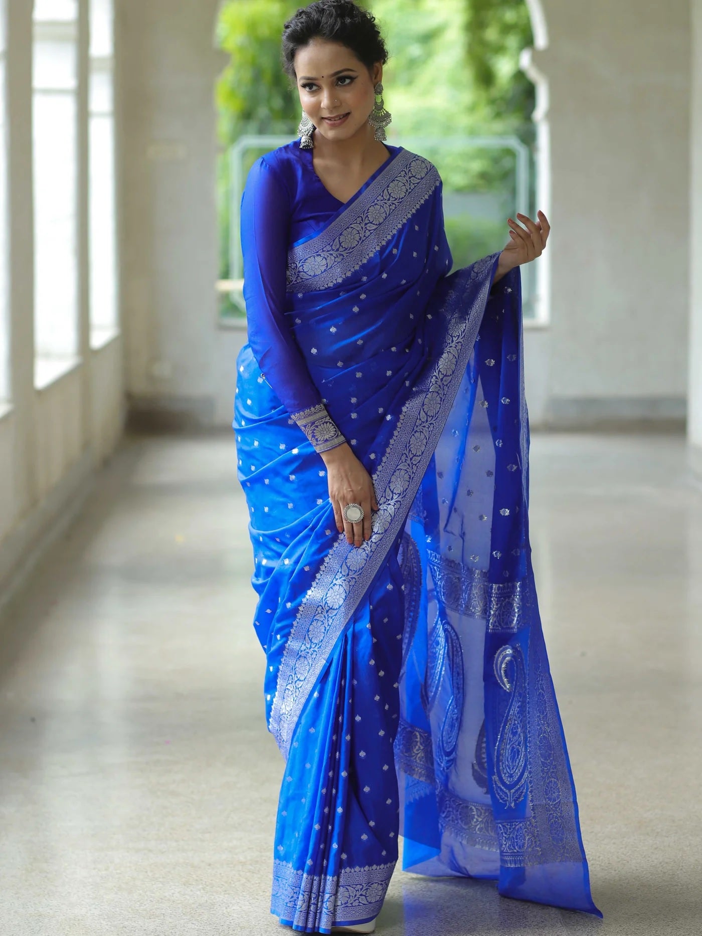 Light Blue Banarasi Pure Soft Semi Silk Saree With Unstiched Attractive Blouse Piece