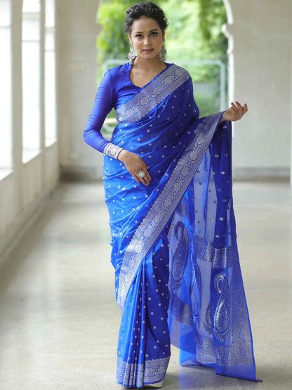 Light Blue Banarasi Pure Soft Semi Silk Saree With Unstiched Attractive Blouse Piece