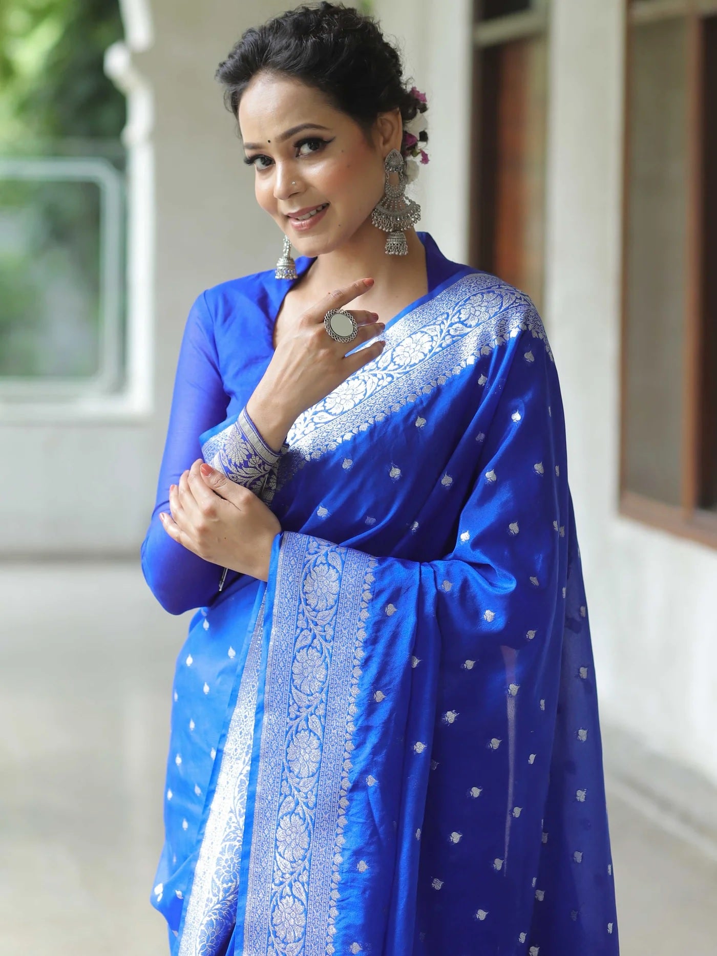 Light Blue Banarasi Pure Soft Semi Silk Saree With Unstiched Attractive Blouse Piece