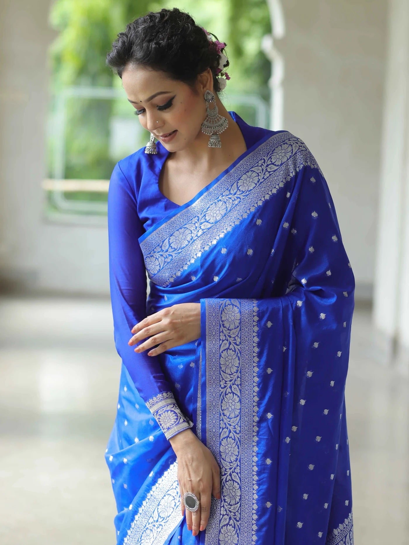 Light Blue Banarasi Pure Soft Semi Silk Saree With Unstiched Attractive Blouse Piece