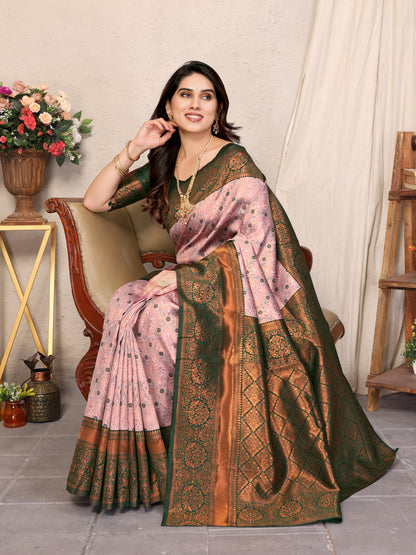 Light Pink Pure Soft Banarasi Silk Saree With Engrossing Blouse Piece