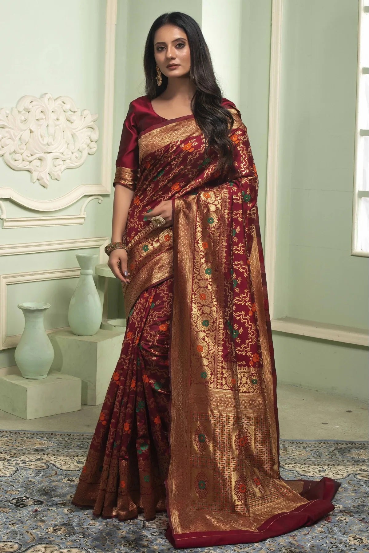 Maroon Pure Soft Semi Silk Saree With Attractive Blouse Piece