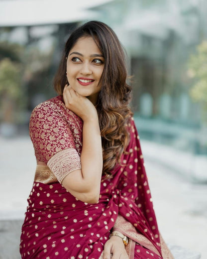 Maroon Pure Soft Silk Saree With Engrossing Blouse Piece