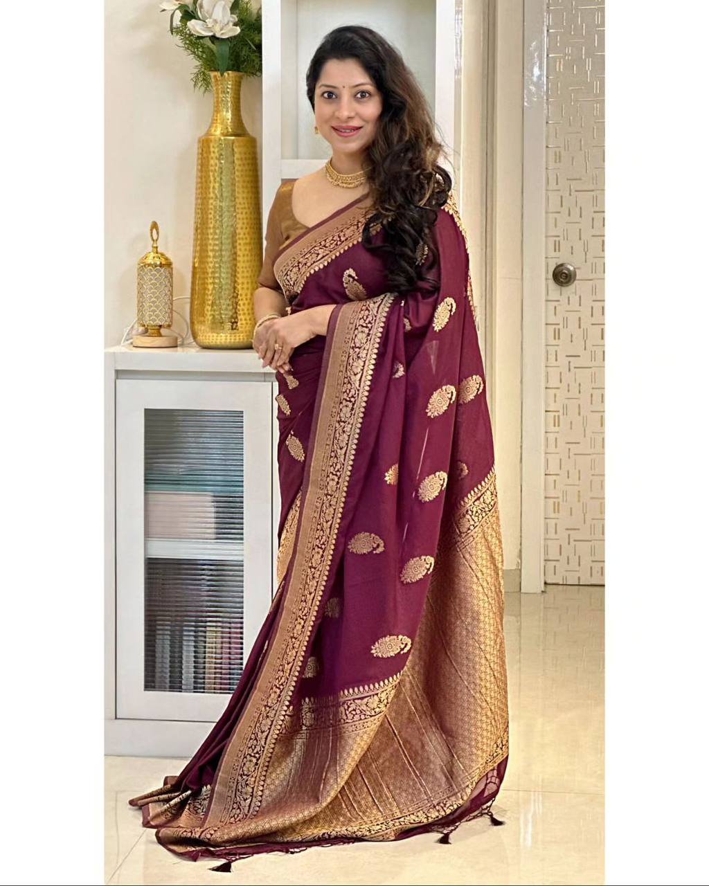 Maroon Pure Soft Semi Silk Saree With Attractive Blouse Piece