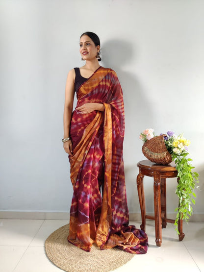 Maroon Ready to Wear Chiffon Saree With Unstitched Blouse Piece