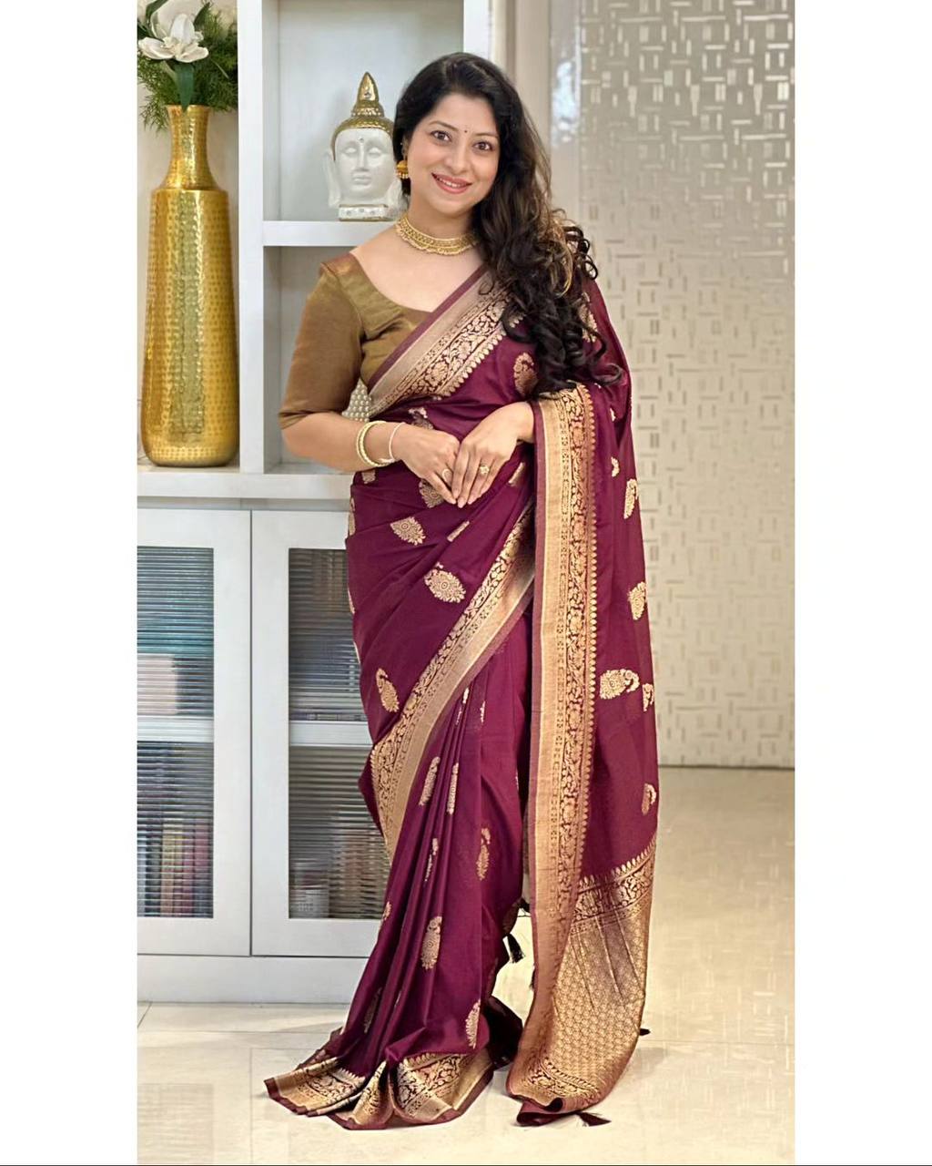 Maroon Pure Soft Semi Silk Saree With Attractive Blouse Piece