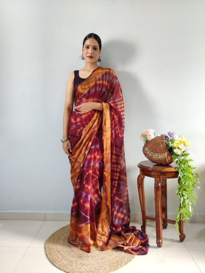 Maroon Ready to Wear Chiffon Saree With Unstitched Blouse Piece