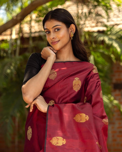 Maroon Pure Soft Silk Saree With Engrossing Blouse Piece