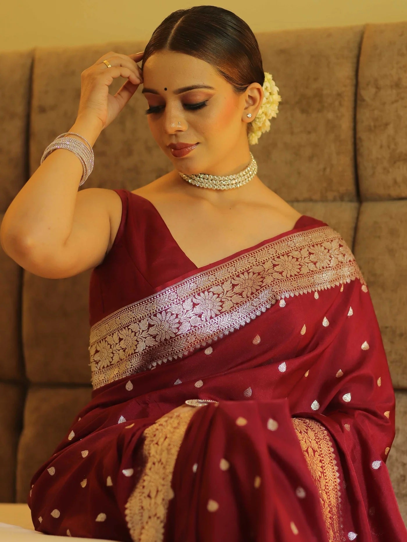 Maroon Kanjivaram Pure Soft Semi Silk Saree With Unstiched Attractive Blouse Piece