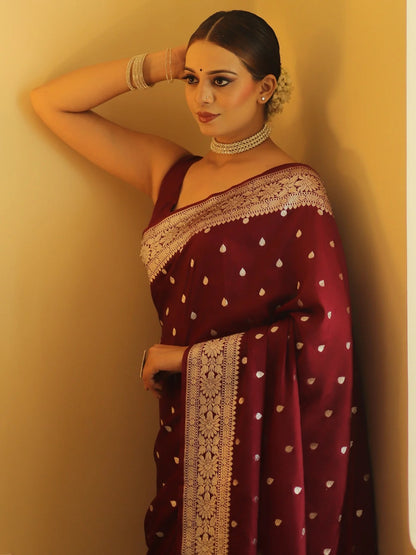 Maroon Kanjivaram Pure Soft Semi Silk Saree With Unstiched Attractive Blouse Piece